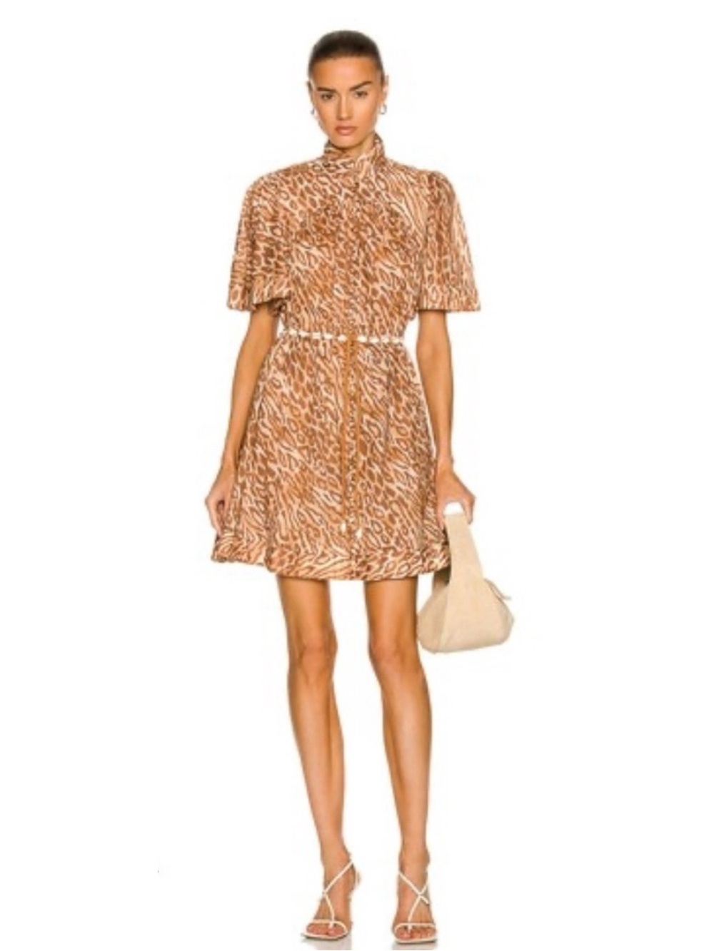 ZIMMERMANN Tropicana Flutter Sleeve Mini Dress in Leopard Size:1 US:6 - Picture 15 of 16